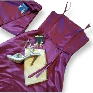VTG| Satin Burgundy Formal Dress w/ Matching Shawl Wrap